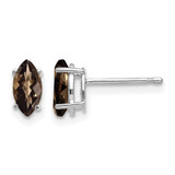 Rhodium-Plated 14K White Gold 7 x 3.5 mm Marquise Checker-Cut Smoky Quartz Stud Earrings, 8 mm Long