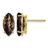 14K Yellow Gold 12 x 6 Marquise Checker-Cut Smoky Quartz Stud Earrings, 12 mm
