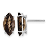 Rhodium-Plated 14K White Gold Marquise 4-Prong 12 x 6 mm Checker-Cut Smoky Quartz Stud Earrings, 12 mm Long