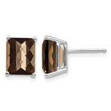 Rhodium-Plated 14K White Gold 9 x 7 mm Octagon Checker-Cut Smoky Quartz Stud Earrings, 9 mm Long