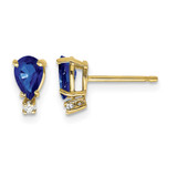 14K Yellow Gold 6 x 4 mm Pear Sapphire and 0.034ct Diamond Stud Earrings, 8 mm Long, I1 Diamond Clarity