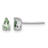 Rhodium-Plated 14K White Gold 5 x 3 Pear Checker-Cut Green Quartz Stud Earrings, 6 mm