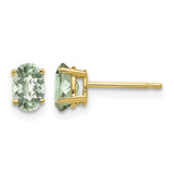 14K Yellow Gold 6 x 4 Oval Checker-Cut Green Quartz Stud Earrings, 6 mm