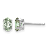 Rhodium-Plated 14K White Gold 6 x 4 Oval Checker-Cut Green Quartz Stud Earrings, 6 mm