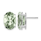Rhodium-Plated 14K White Gold Oval 4-Prong 14 x 10 mm Green Quartz Stud Earrings, 14 mm Long