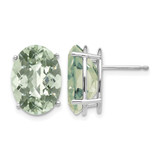 Rhodium-Plated 14K White Gold Oval 4-Prong 14 x 10 mm Checker-Cut Green Quartz Stud Earrings, 14 mm Long