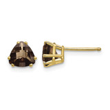 14K Yellow Gold 6 mm Trillion Checker-Cut Smoky Quartz Stud Earrings, 7 mm Long