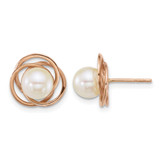 14K Rose Gold Polished 6-7 mm Round White Cultured South Sea Pearl Love Knot Stud Earrings, 11.65 mm Long
