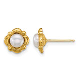 14K Yellow Gold Polished 4-5 mm Button White Cultured Freshwater Pearl Stud Earrings, 8 mm Long