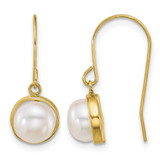 14K Yellow Gold Polished 6-7 mm Button White Cultured Freshwater Pearl Dangle Shepherd Hook Drop French Wire Earrings, 21 mm Long