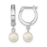 Rhodium-Plated 14K White Gold 6-7 mm White Round Cultured Akoya Pearl Dangle Hinged Hoop Drop Earrings, 23.5 mm Long