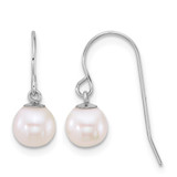 Rhodium-Plated 14K White Gold Polished 6-7 mm Round White Culture Cultured Freshwater Pearl Dangle Shepherd Hook Drop French Wire Earrings, 17 mm Long