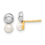 14K Yellow Gold & White Rhodium-Plated Cultured Freshwater Pearl & Cubic Zirconia Stud Earrings, 9 mm