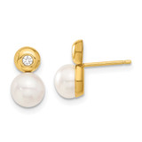 14K Yellow Gold Cultured Freshwater Pearl & Cubic Zirconia Stud Earrings, 11.15 mm