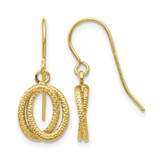 14K Yellow Gold Textured Intertwined Ovals Dangle French Hook Drop French Wire Earrings, 22 mm