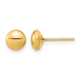 14K Yellow Gold Hollow 5 mm Polished Puffed Round Button Stud Earrings, 5.5 mm Long
