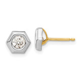 14K Yellow Gold Rhodium-Plated Polished Hexagon Cubic Zirconia Stud Earrings, 6.65 mm