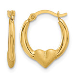 14K Yellow Gold Polished and Satin Heart Hoop Earrings, 16 mm