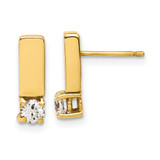 14K Yellow Gold Polished Cubic Zirconia Bar Post Drop Earrings, 12.6 mm
