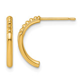 14K Yellow Gold Polished and Beaded J-Hoop Post Earrings, 12 mm