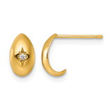 14K Yellow Gold 5 x 9 mm Polished Cubic Zirconia Star J-Hoop Post Earrings, 8.9 mm Long