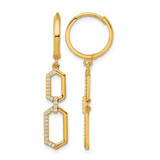 14K Yellow Gold Polished Cubic Zirconia Hexagon Dangle Round Hinged Hoop Drop Earrings, 38 mm