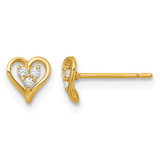 14K Yellow Gold Polished Three Cubic Zirconia Open Heart Stud Earrings, 5.9 mm