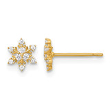 14K Yellow Gold Polished Tiny Cubic Zirconia Snowflake Stud Earrings, 6.6 mm