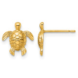 14K Yellow Gold Polished and Diamond-Cut Turtle Stud Earrings, 10.2 mm
