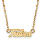 LogoArt University of Tulsa Necklace - Sterling Silver Gold-Tone T-U Small Pendant 18 Inch
