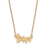LogoArt University of Nebraska Necklace - Sterling Silver Gold-Tone Huskers Script Small Pendant 18 Inch