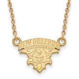 LogoArt University of New Orleans Necklace - Sterling Silver Gold-Tone U-N-O Small Pendant 18 Inch