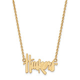 LogoArt University of Nebraska Necklace - Sterling Silver Gold-Tone Huskers Script Large Pendant 18 Inch