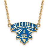 LogoArt University of New Orleans Necklace - Sterling Silver Gold-Tone U-N-O Large Enameled Pendant 18 Inch
