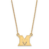 LogoArt Miami University Necklace - Sterling Silver Gold-Tone Ohio Letter M Small Pendant 18 Inch