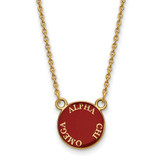 LogoArt Alpha Chi Omega Necklace - Sterling Silver Gold-Tone Sorority Text Small Color Enamel Pendant 18 Inch - GP012ACO-18