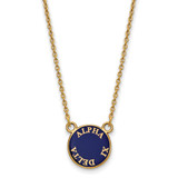 LogoArt Alpha Xi Delta Necklace - Sterling Silver Gold-Tone Sorority Text Small Color Enamel Pendant 18 Inch - GP012AXD-18