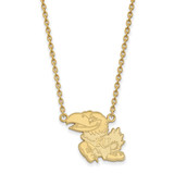 LogoArt University of Kansas Necklace - Sterling Silver Gold-Tone Jayhawk Large Pendant 18 Inch, 19 mm Wide - GP012UKS-18