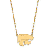 LogoArt Kansas State University Necklace - Sterling Silver Gold-Tone Wildcat Large Pendant 18 Inch