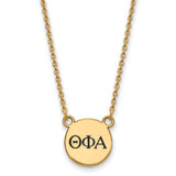 LogoArt Theta Phi Alpha Necklace - Sterling Silver Gold-Tone Sorority Greek Letters Small Black Enamel Pendant 18 Inch