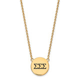 LogoArt Sigma Sigma Sigma Pendant - Sterling Silver Gold-Tone Sorority Greek Letters Large Black Enamel 18 Inch Necklace