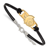 LogoArt Ottawa Senators Bracelet - Sterling Silver Gold-Tone Small Center Black Leather 7 Inch with Extender