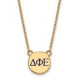 LogoArt Delta Phi Epsilon Necklace - Sterling Silver Gold-Tone Sorority Greek Letters Small Color Enamel Pendant 18 Inch - GP027DPH-18