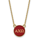 LogoArt Alpha Chi Omega Necklace - Sterling Silver Gold-Tone Sorority Greek Letters Small Color Enamel Pendant 18 Inch - GP029ACO-18