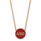 LogoArt Alpha Chi Omega Necklace - Sterling Silver Gold-Tone Sorority Greek Letters Large Color Enamel Pendant 18 Inch - GP030ACO-18