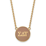 LogoArt Sigma Delta Tau Necklace - Sterling Silver Gold-Tone Sorority Greek Letters Large Color Enamel Pendant 18 Inch - GP030SDT-18