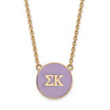 LogoArt Sigma Kappa Necklace - Sterling Silver Gold-Tone Sorority Greek Letters Large Color Enamel Pendant 18 Inch - GP030SKP-18