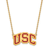 LogoArt University of Southern California Necklace - Sterling Silver Gold-Tone U-S-C Large Enameled Pendant 18 Inch