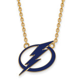 LogoArt Tampa Bay Lightning Necklace - Sterling Silver Gold-Tone Large Enameled Pendant 18 Inch