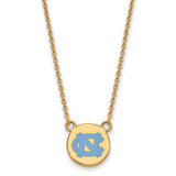 LogoArt University of North Carolina Necklace - Sterling Silver Gold-Tone Small Enameled Disc Pendant 18 Inch